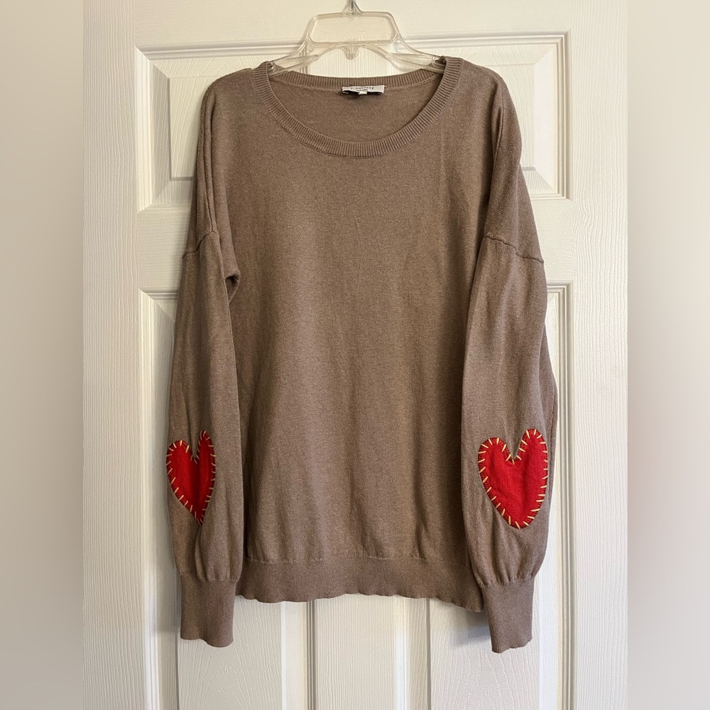 J Society Heart Sleeve Sweater with Red Heart Elbow Patches - Picture 4 of 8